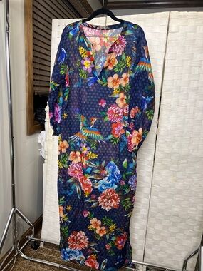 Johnny Was Navy Multicolor Floral Print Dress